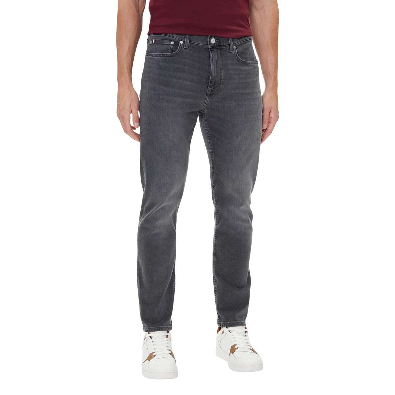 Tommy Hilfiger men's grey jeans with zipper and button closure, organic cotton blend, fall/winter style