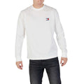 Tommy Hilfiger Jeans men's white long sleeve organic cotton t-shirt with round neck and logo print