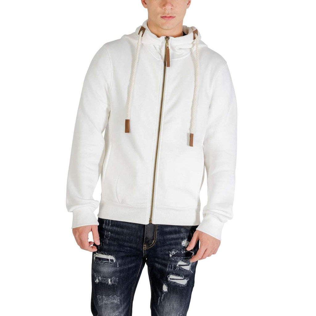 Άνδρικό λευκό φούτερ Yos με φερμουάρ και κουκούλα για φθινόπωρο/χειμώνα